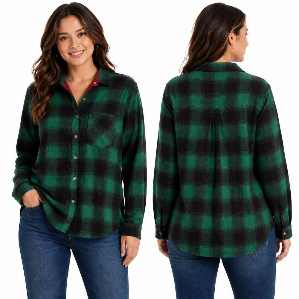 Maurices Plaid Button Shirt Green M